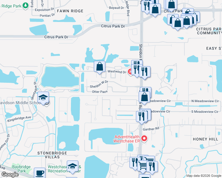 map of restaurants, bars, coffee shops, grocery stores, and more near 8940 Fox Trail in Tampa