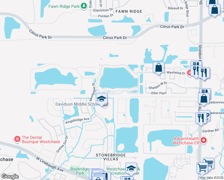 map of restaurants, bars, coffee shops, grocery stores, and more near 9574 Lake Chase Island Way in Tampa
