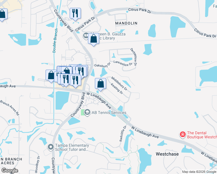map of restaurants, bars, coffee shops, grocery stores, and more near 11939 Wandsworth Drive in Tampa