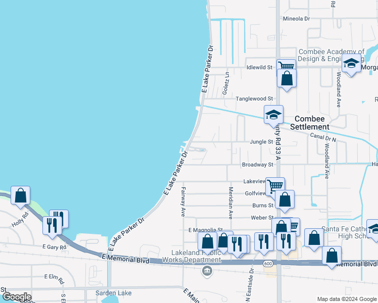 map of restaurants, bars, coffee shops, grocery stores, and more near 1014 David Avenue in Lakeland