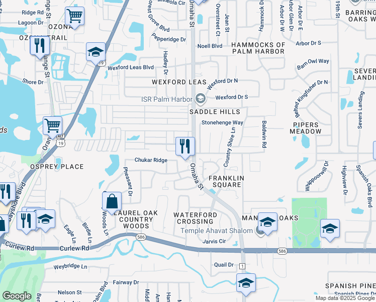 map of restaurants, bars, coffee shops, grocery stores, and more near 789 County Road 1 in Palm Harbor