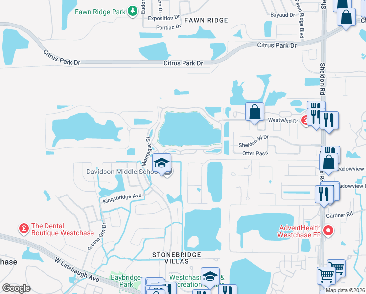map of restaurants, bars, coffee shops, grocery stores, and more near 9628 Lake Chase Island Way in Tampa