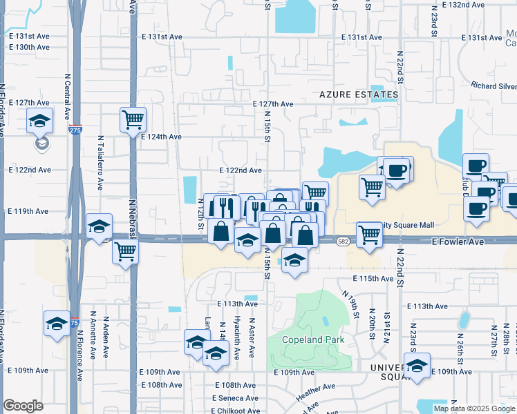 map of restaurants, bars, coffee shops, grocery stores, and more near in Tampa