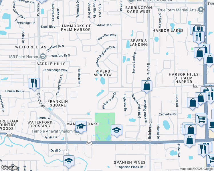 map of restaurants, bars, coffee shops, grocery stores, and more near 798 Belted Kingfisher Drive South in Palm Harbor