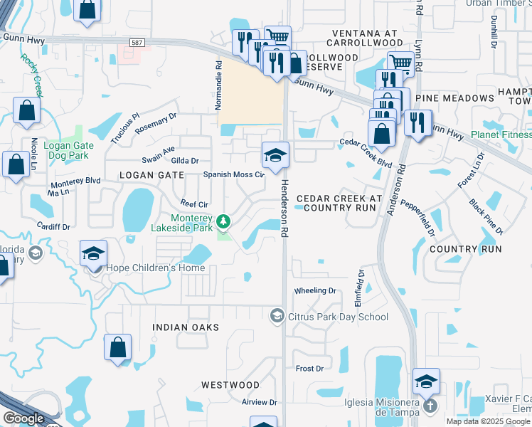 map of restaurants, bars, coffee shops, grocery stores, and more near 6410 Crystal Brook Drive in Tampa