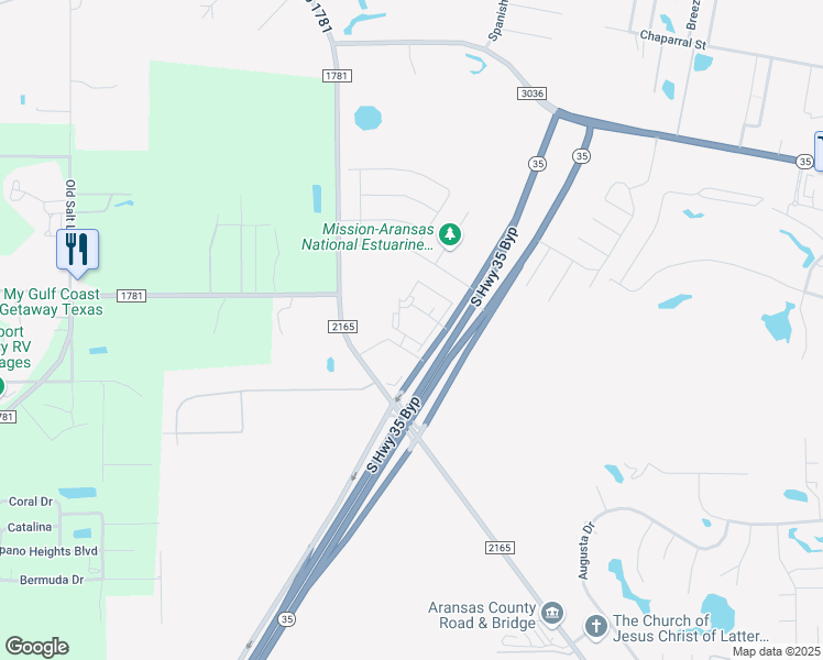 map of restaurants, bars, coffee shops, grocery stores, and more near 2400 Farm to Market Road 2165 in Rockport