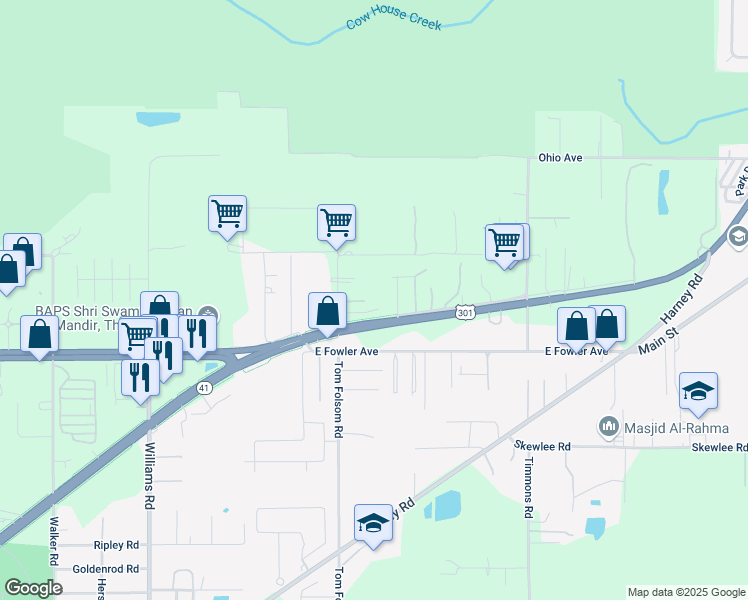 map of restaurants, bars, coffee shops, grocery stores, and more near 11711 Tom Folsom Road in Thonotosassa