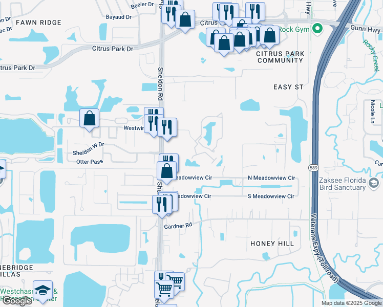 map of restaurants, bars, coffee shops, grocery stores, and more near 11920 Rose Harbor Drive in Tampa