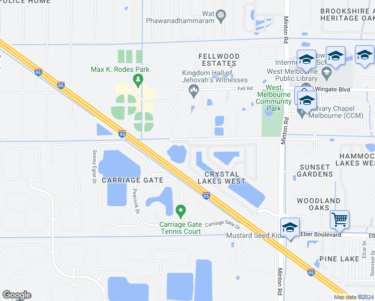 map of restaurants, bars, coffee shops, grocery stores, and more near 3625 Burdock Avenue in Melbourne