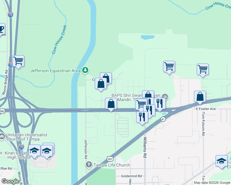 map of restaurants, bars, coffee shops, grocery stores, and more near 11701-11871 Walker Road in Thonotosassa