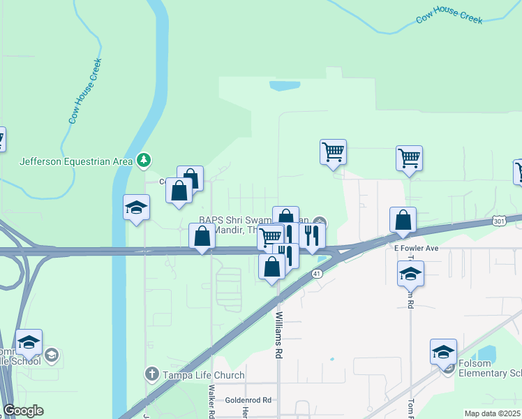 map of restaurants, bars, coffee shops, grocery stores, and more near 11704 Lincoln Street in Thonotosassa