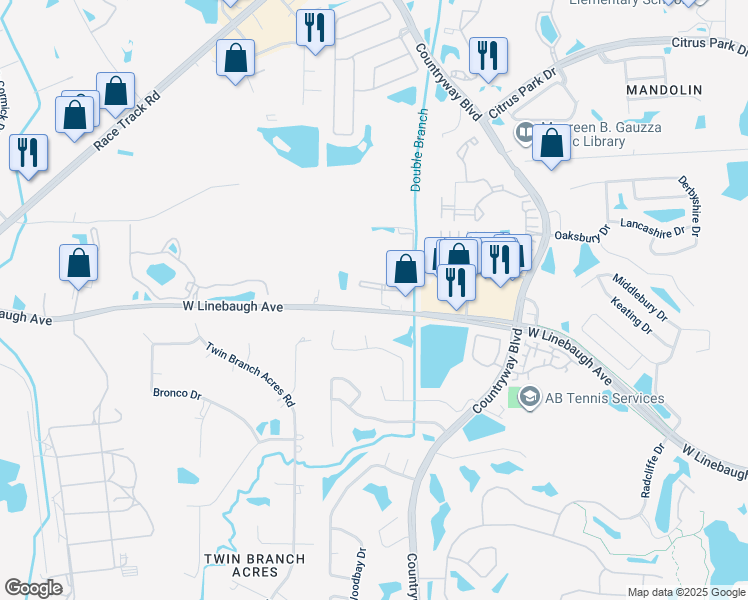 map of restaurants, bars, coffee shops, grocery stores, and more near 12321 West Linebaugh Avenue in Westchase
