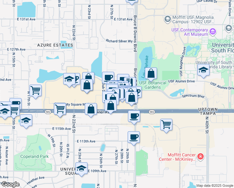 map of restaurants, bars, coffee shops, grocery stores, and more near 2770 East Fowler Avenue in Tampa