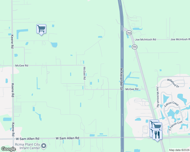 map of restaurants, bars, coffee shops, grocery stores, and more near 3820 Ramroop Acres Lane in Plant City