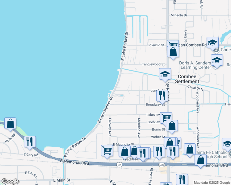 map of restaurants, bars, coffee shops, grocery stores, and more near 1014 David Avenue in Lakeland
