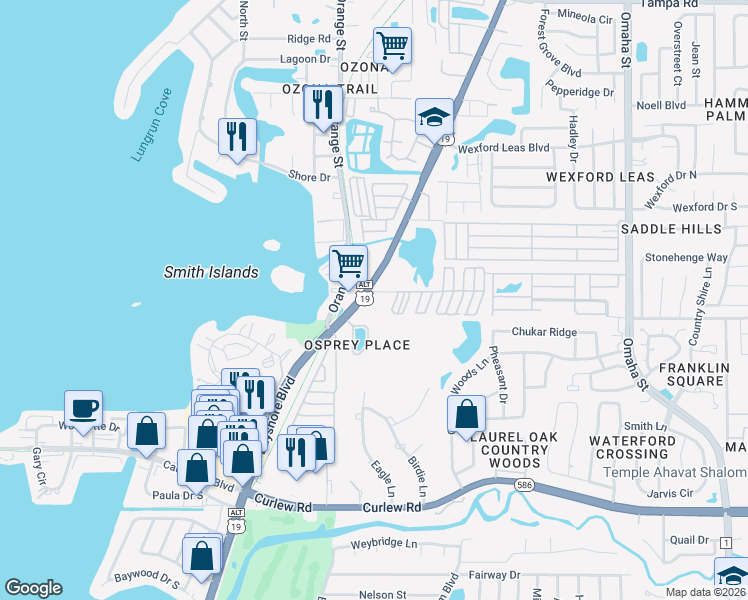 map of restaurants, bars, coffee shops, grocery stores, and more near 2920 U.S. 19 Alternate in Dunedin