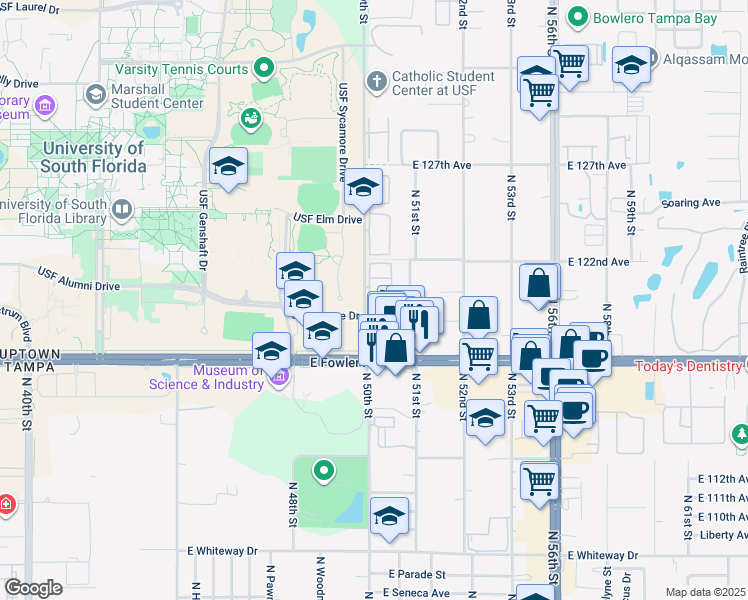 map of restaurants, bars, coffee shops, grocery stores, and more near 11711 North 50th Street in Tampa