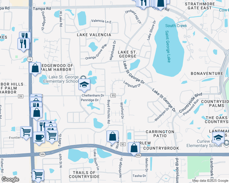 map of restaurants, bars, coffee shops, grocery stores, and more near 2681 Macklin Court in Palm Harbor