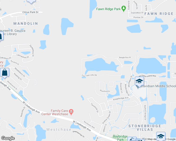 map of restaurants, bars, coffee shops, grocery stores, and more near Windsor Place Circle in Tampa