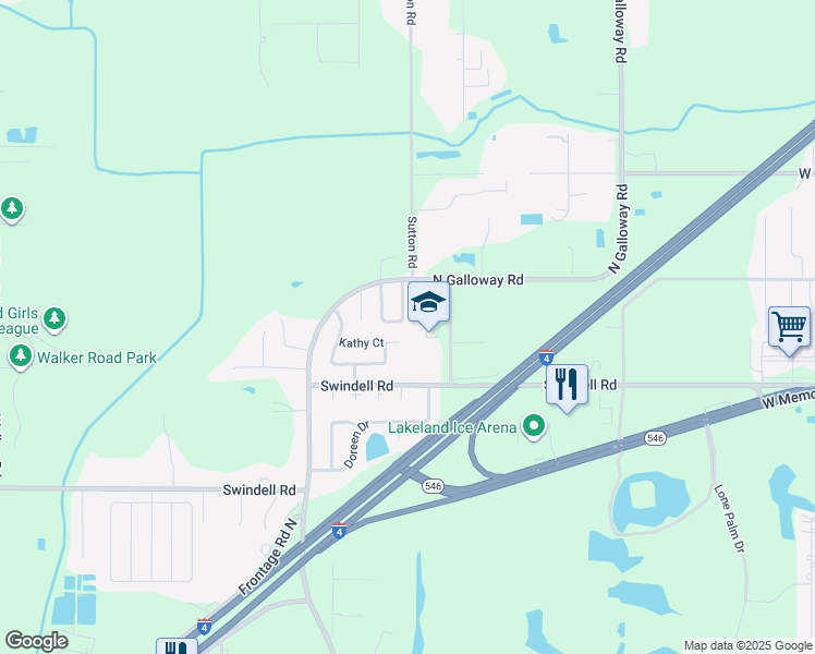 map of restaurants, bars, coffee shops, grocery stores, and more near 1124 Mercury Drive East in Lakeland