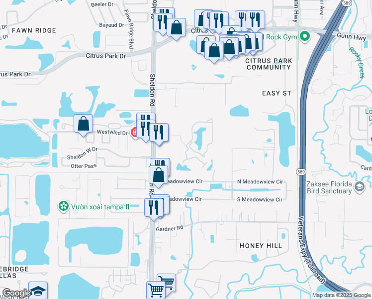 map of restaurants, bars, coffee shops, grocery stores, and more near 8705 Westwind Drive in Tampa