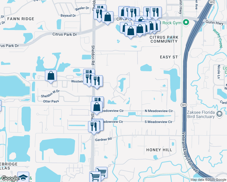 map of restaurants, bars, coffee shops, grocery stores, and more near 8705 Westwind Drive in Tampa