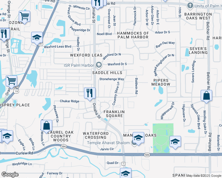 map of restaurants, bars, coffee shops, grocery stores, and more near 748 Moorland Lane in Palm Harbor