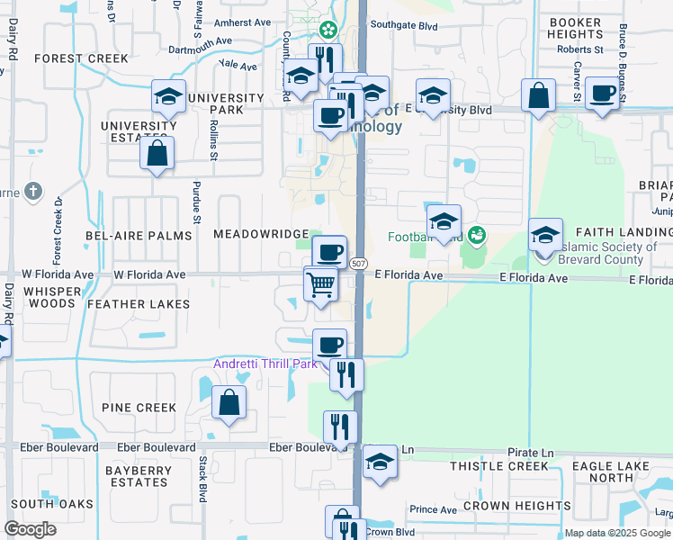 map of restaurants, bars, coffee shops, grocery stores, and more near 194 Rachel Street in Melbourne