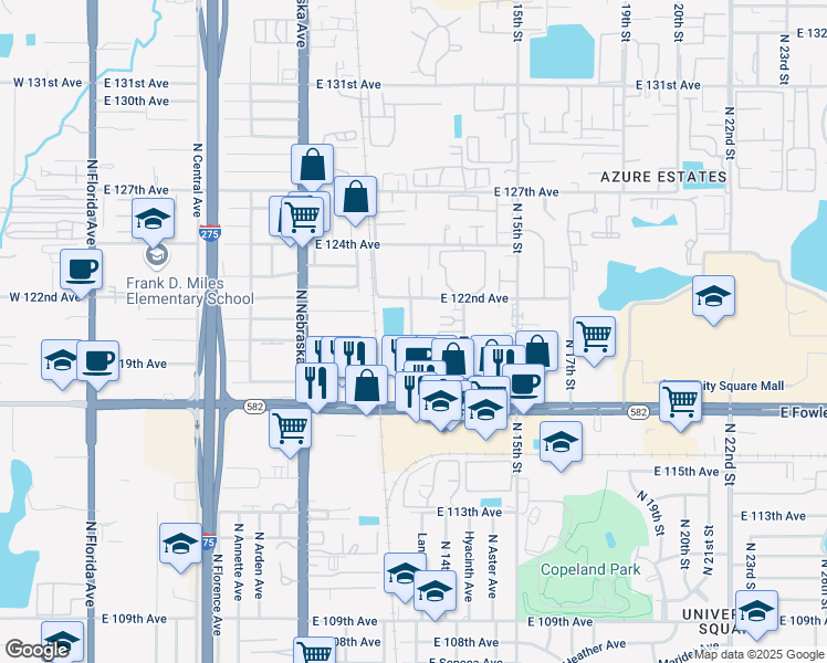 map of restaurants, bars, coffee shops, grocery stores, and more near 11729 North 12th Street in Tampa