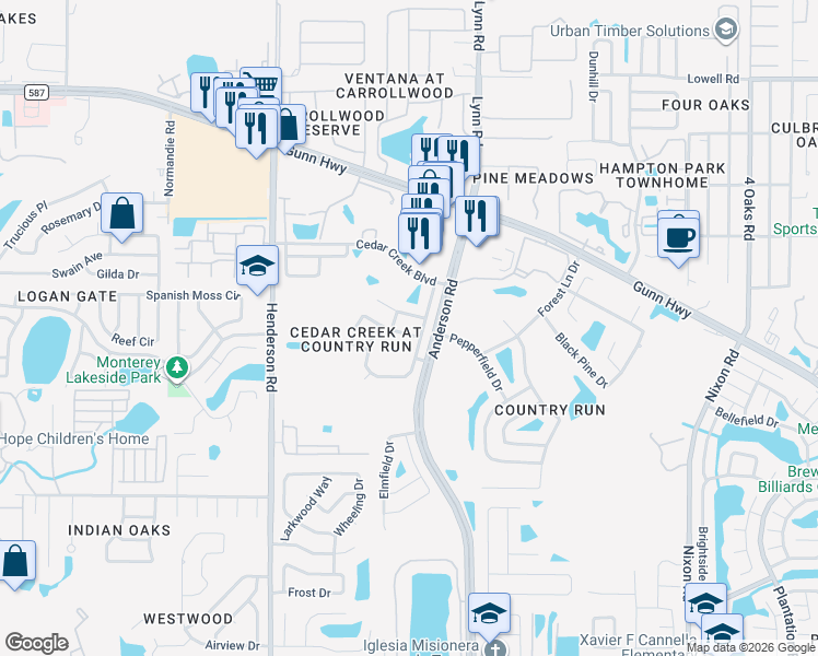 map of restaurants, bars, coffee shops, grocery stores, and more near 5912 Bitterwood Court in Tampa