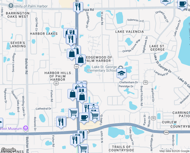 map of restaurants, bars, coffee shops, grocery stores, and more near 746 1st Court in Palm Harbor