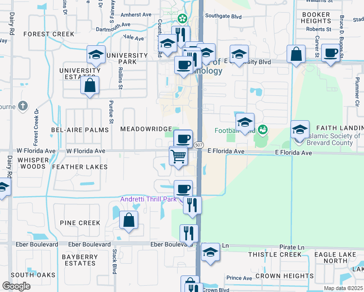 map of restaurants, bars, coffee shops, grocery stores, and more near 168 Rachel Street in Melbourne