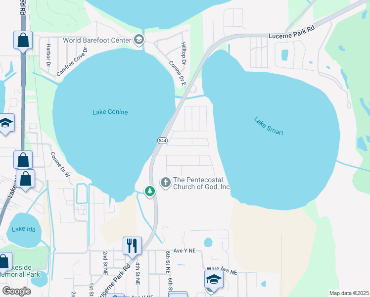map of restaurants, bars, coffee shops, grocery stores, and more near 262 Winter Ridge Boulevard in Winter Haven