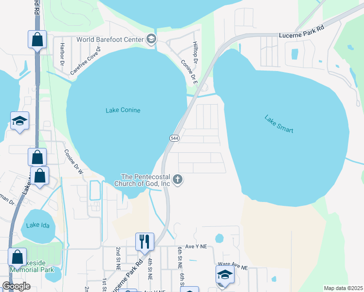 map of restaurants, bars, coffee shops, grocery stores, and more near 241 Winter Ridge Boulevard in Winter Haven