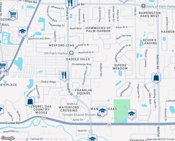 map of restaurants, bars, coffee shops, grocery stores, and more near 737 Countryshire Lane in Palm Harbor