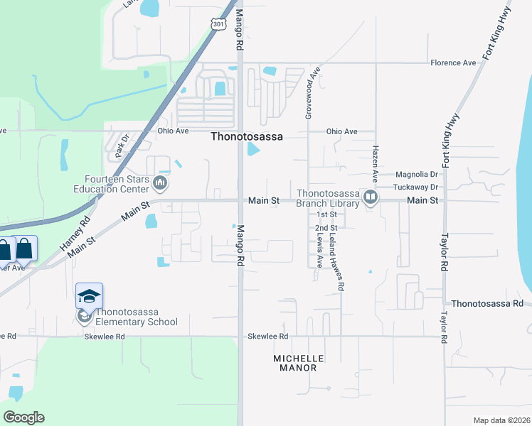 map of restaurants, bars, coffee shops, grocery stores, and more near 10511 Main Street in Thonotosassa