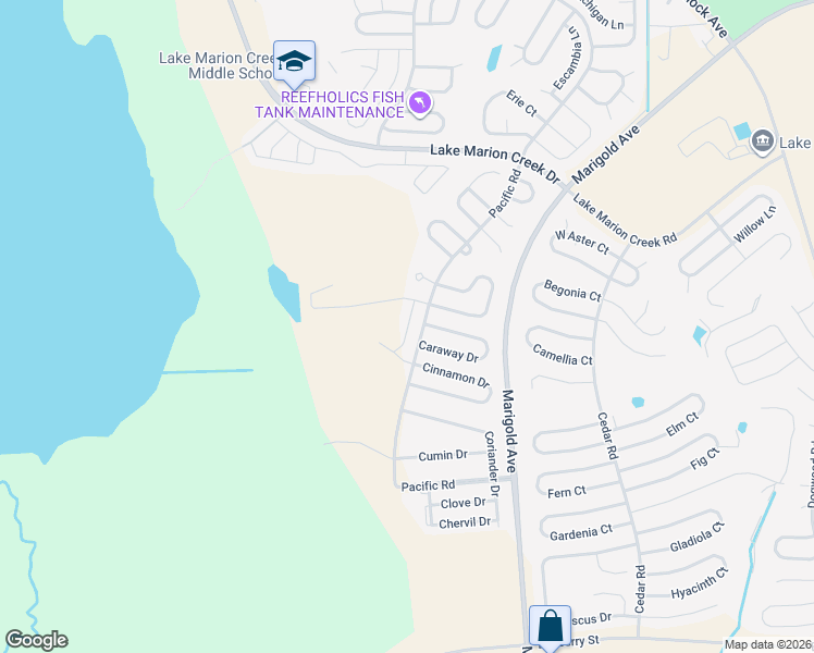 map of restaurants, bars, coffee shops, grocery stores, and more near Centaury Drive in Polk County