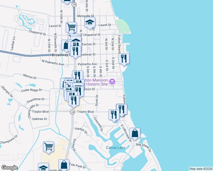 map of restaurants, bars, coffee shops, grocery stores, and more near 307 Henderson Street in Rockport