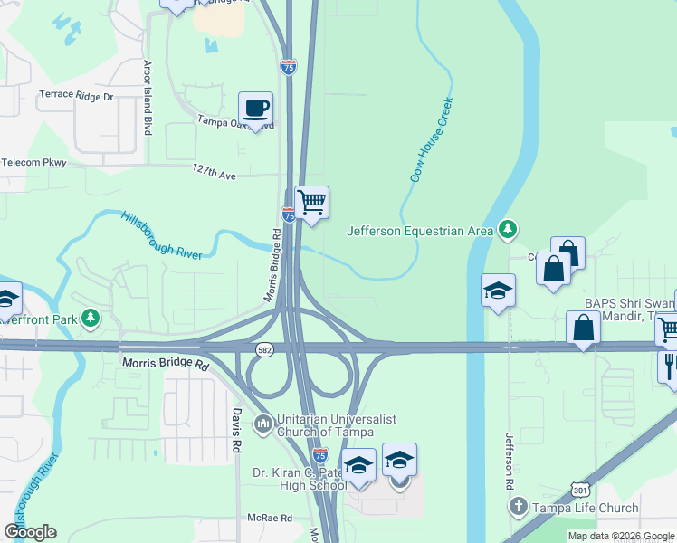map of restaurants, bars, coffee shops, grocery stores, and more near 9014 122nd Avenue in Tampa