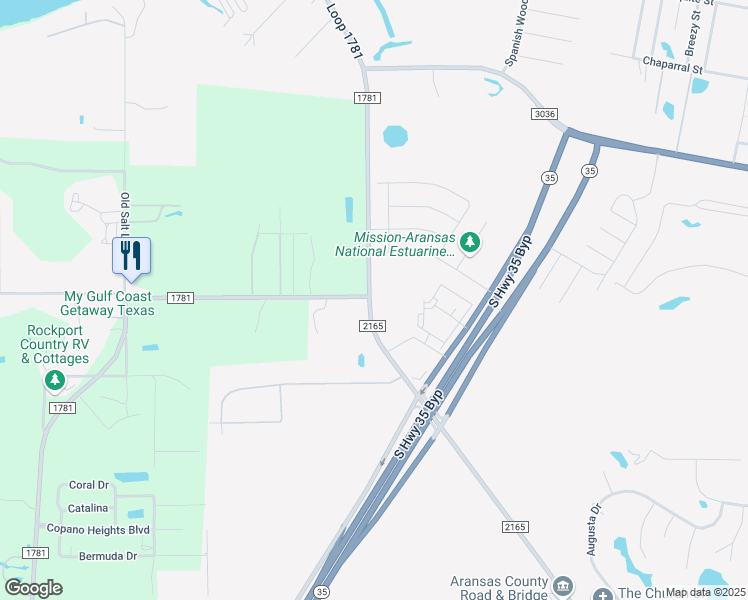 map of restaurants, bars, coffee shops, grocery stores, and more near 2401 Farm to Market Road 2165 in Rockport