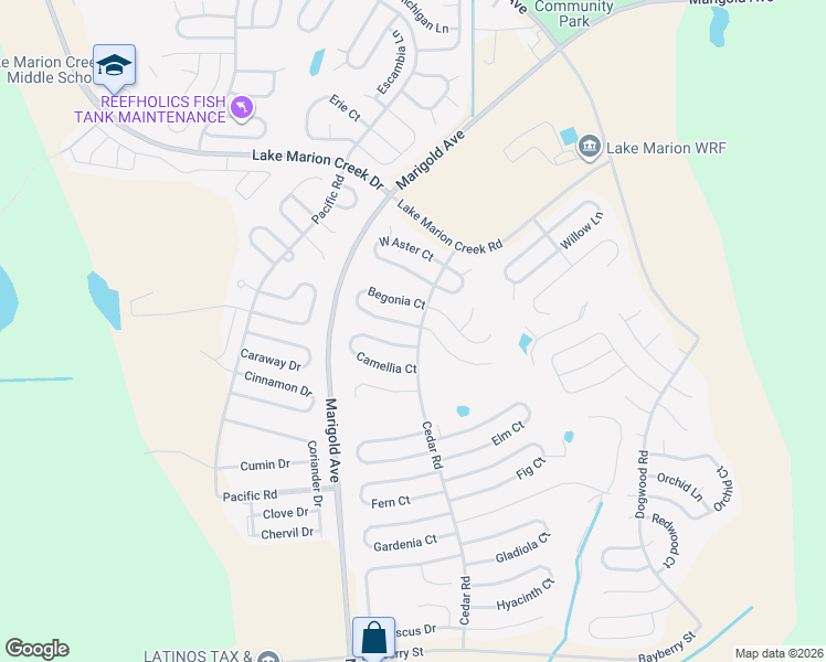 map of restaurants, bars, coffee shops, grocery stores, and more near 399 Begonia Court in Poinciana