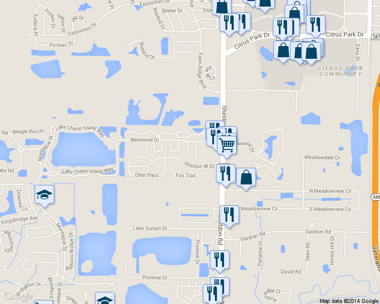 map of restaurants, bars, coffee shops, grocery stores, and more near 11913 Congressional Drive in Tampa