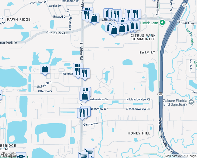 map of restaurants, bars, coffee shops, grocery stores, and more near 8705 Westwind Drive in Tampa