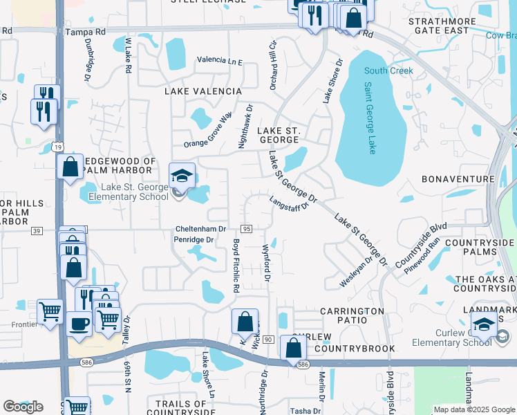 map of restaurants, bars, coffee shops, grocery stores, and more near 2681 Macklin Court in Palm Harbor