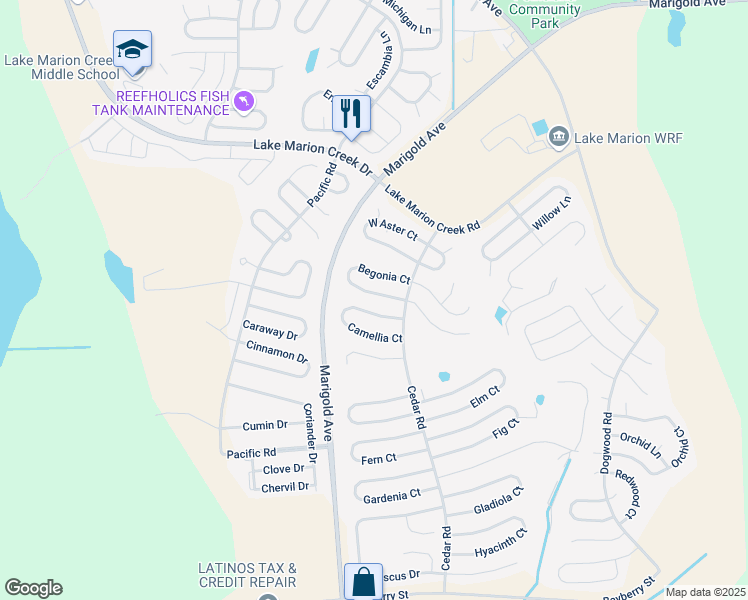 map of restaurants, bars, coffee shops, grocery stores, and more near 381 Begonia Court in Poinciana