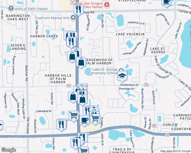 map of restaurants, bars, coffee shops, grocery stores, and more near 746 1st Court in Palm Harbor