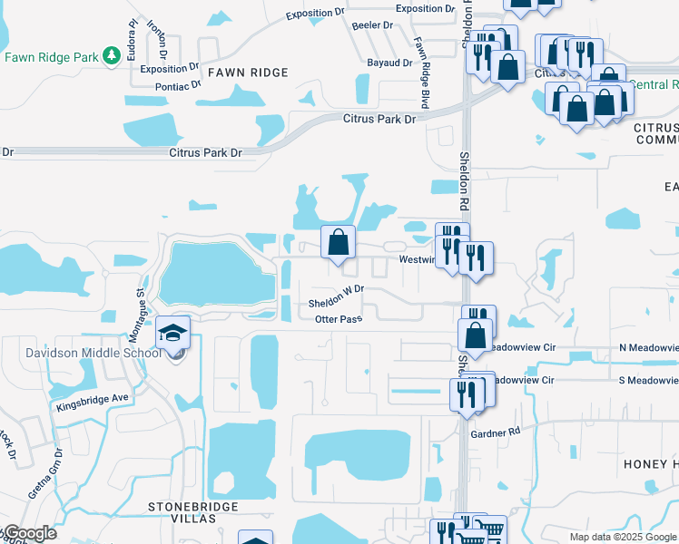 map of restaurants, bars, coffee shops, grocery stores, and more near 11902 Cypress Hill Circle in Tampa