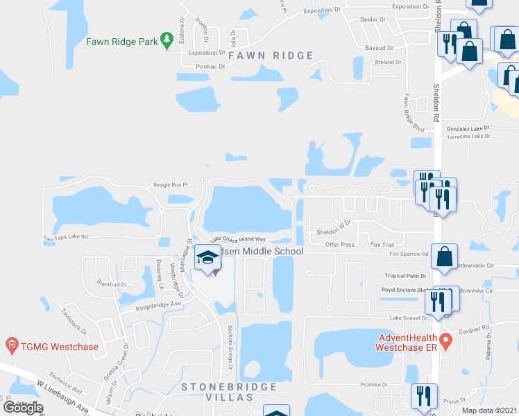map of restaurants, bars, coffee shops, grocery stores, and more near 9178 Lake Chase Island Way in Tampa