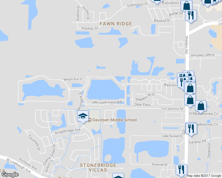 map of restaurants, bars, coffee shops, grocery stores, and more near 9534 Lake Chase Island Way in Tampa