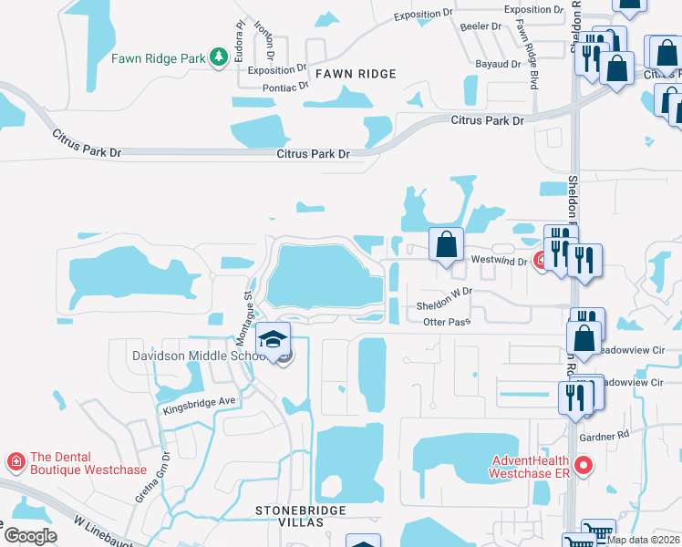 map of restaurants, bars, coffee shops, grocery stores, and more near 9534 Lake Chase Island Way in Tampa